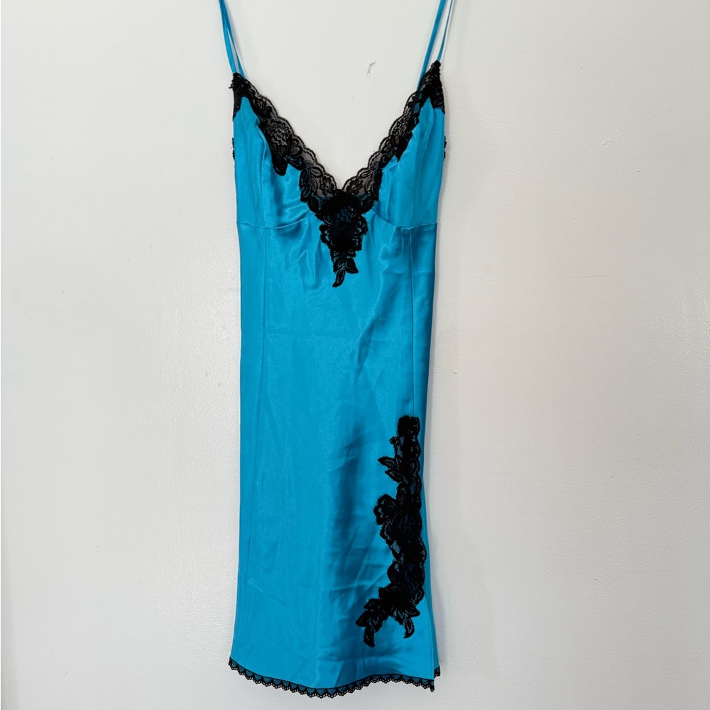 Elegant Blue and Black Lace Slip Dress
